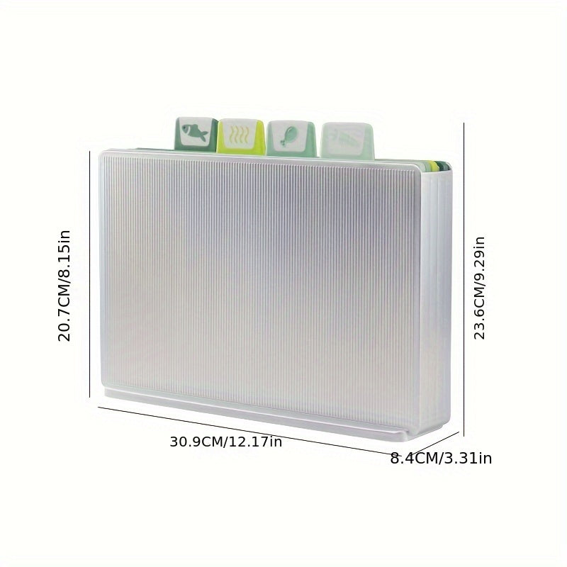 Set of 4 Square Plastic Cutting Boards with Non-Slip Base and Storage Rack
