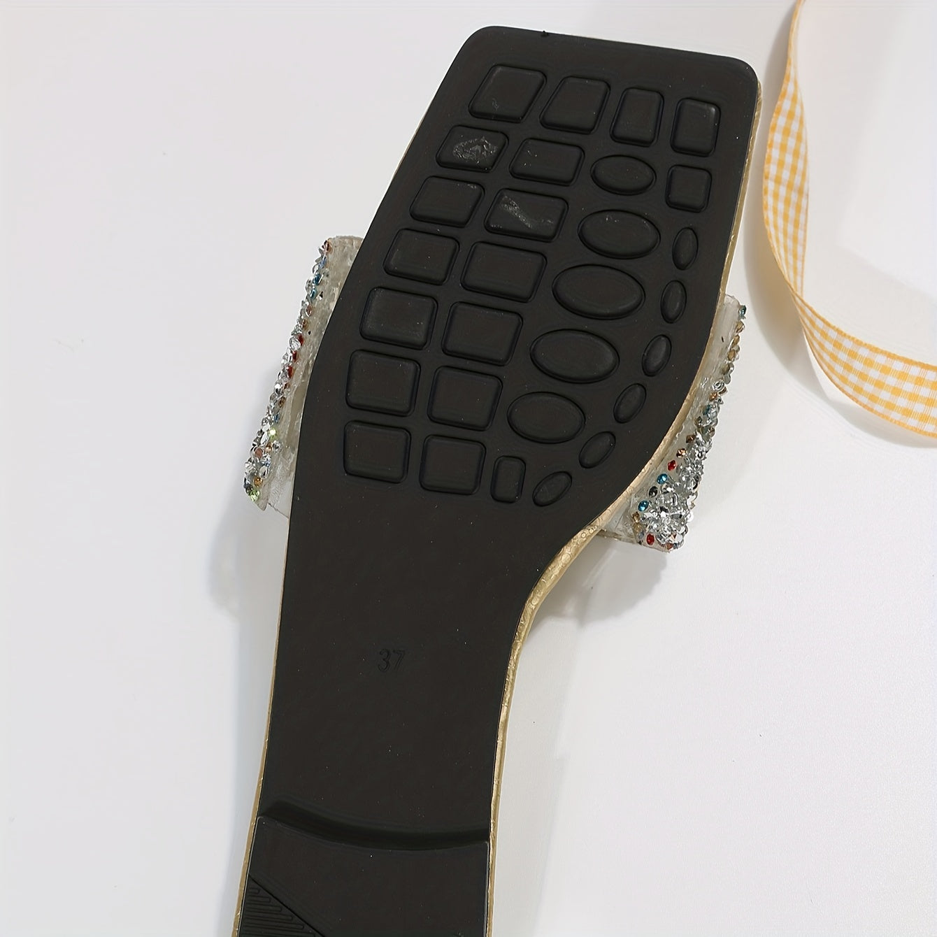 Women's Rhinestone Square Toe Flat Sandals Slip-On Summer Open Toe Ankle Strap