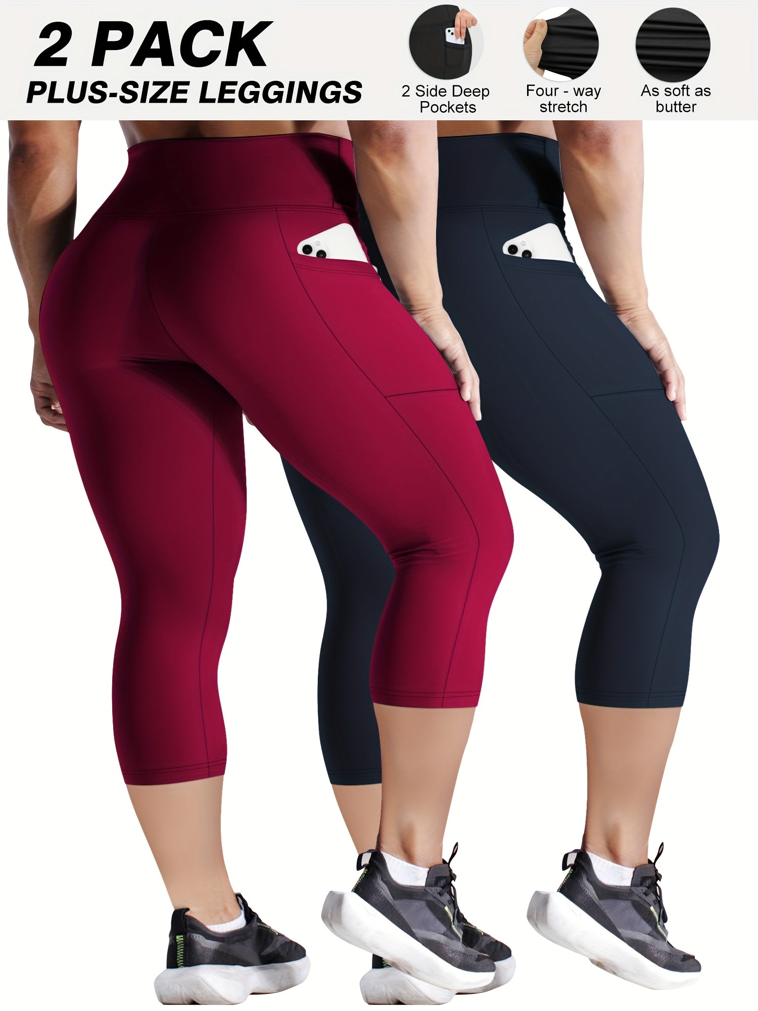 Pack de 2 leggings de yoga talla grande con cintura alta y bolsillo lateral ropa deportiva elástica