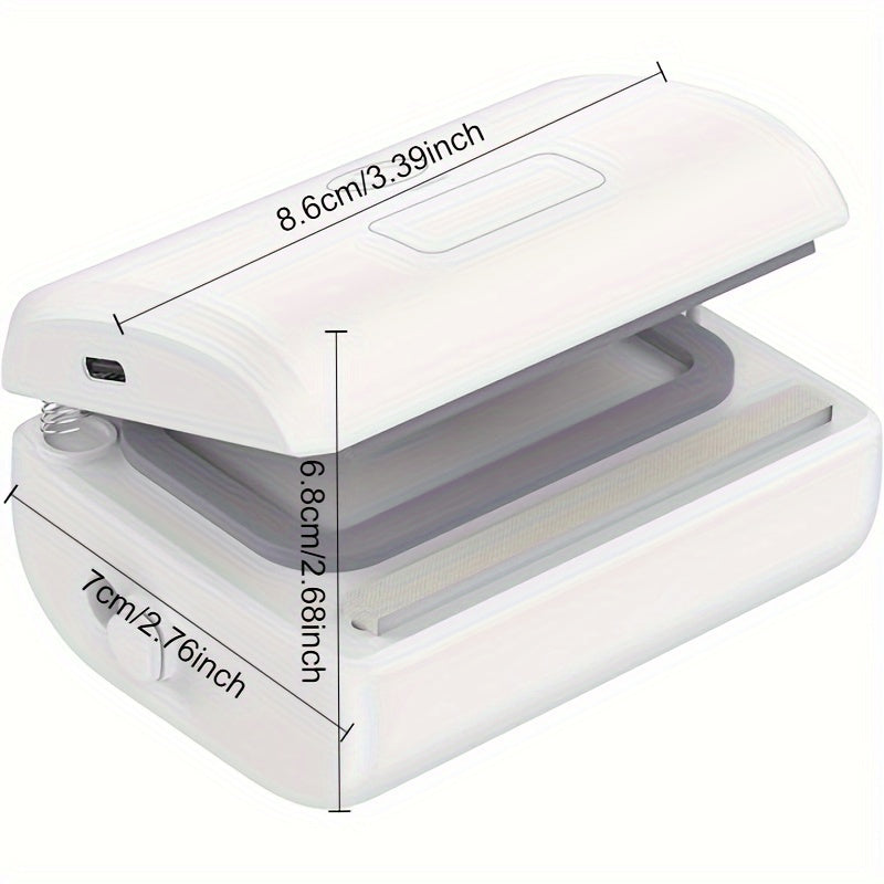 Mini qo'l vakuum muhrlagichi, kesgich va sumka muhrlagichi USB zaryadlash bilan. Chip sumkalari uchun yarim avtomatik issiq muhrlagich. 4.44W quvvat va 600mAh litiy batareyasi.