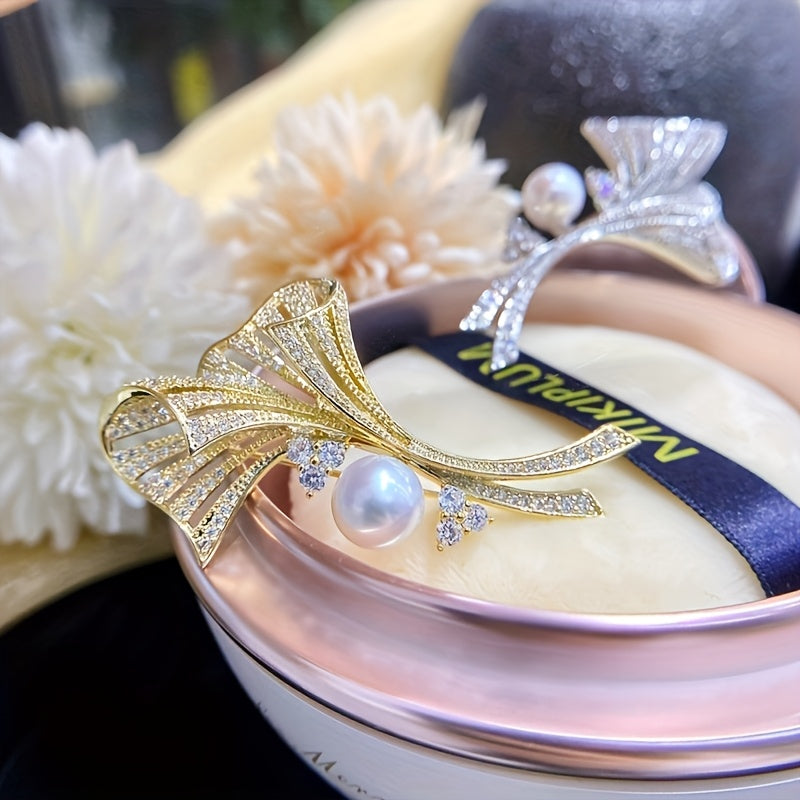 Luxury Ginkgo Leaf Brooch Silver Elegant Jewelry Accessory