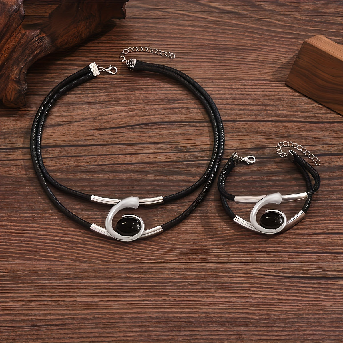 Bohem uslubidagi taqinchoq va bilaguzuk to'plami, qora rhinestone pendanti bilan, ayollar uchun vintage zargarlik buyumlari, partiyalar va kundalik kiyim uchun