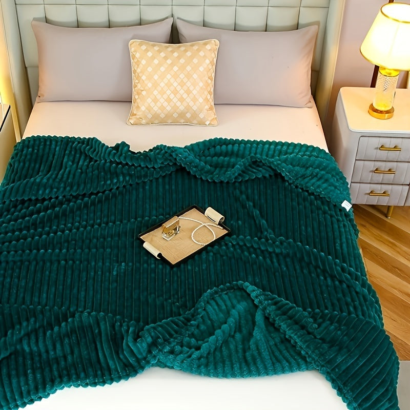 Taffeta Lambswool Blanket with Drawstring Rolled Edge for Bedroom Office Travel Green