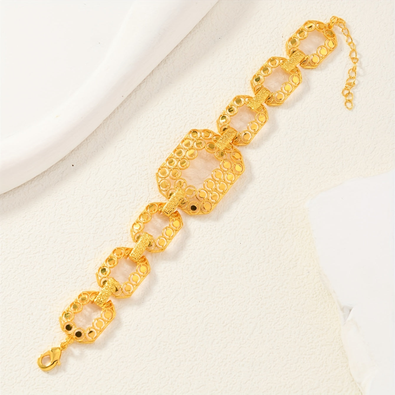 Women's Copper Gold-Plated Hollow Wide Link Bracelet for Weddings and Parties