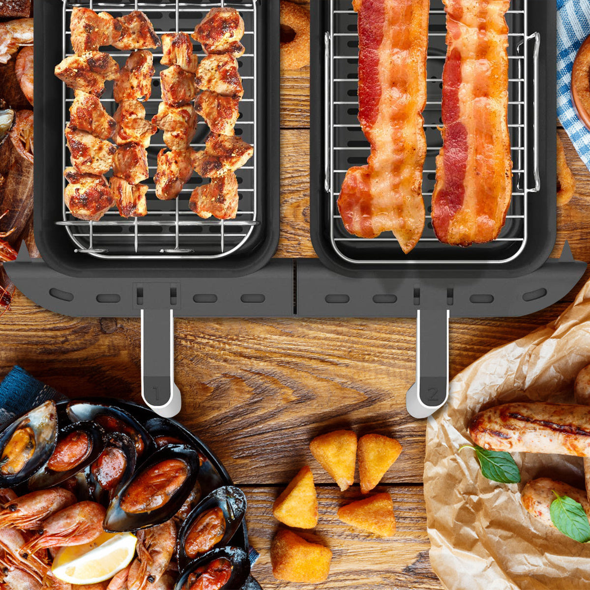 4-Donali Havo Qovurish Qurilmasi Aksesuarlar to'plami, Silikon mato va zanglamaydigan po'lat panjaralar bilan, Ikki Zonal Havo Qovurish Qurilmalari uchun