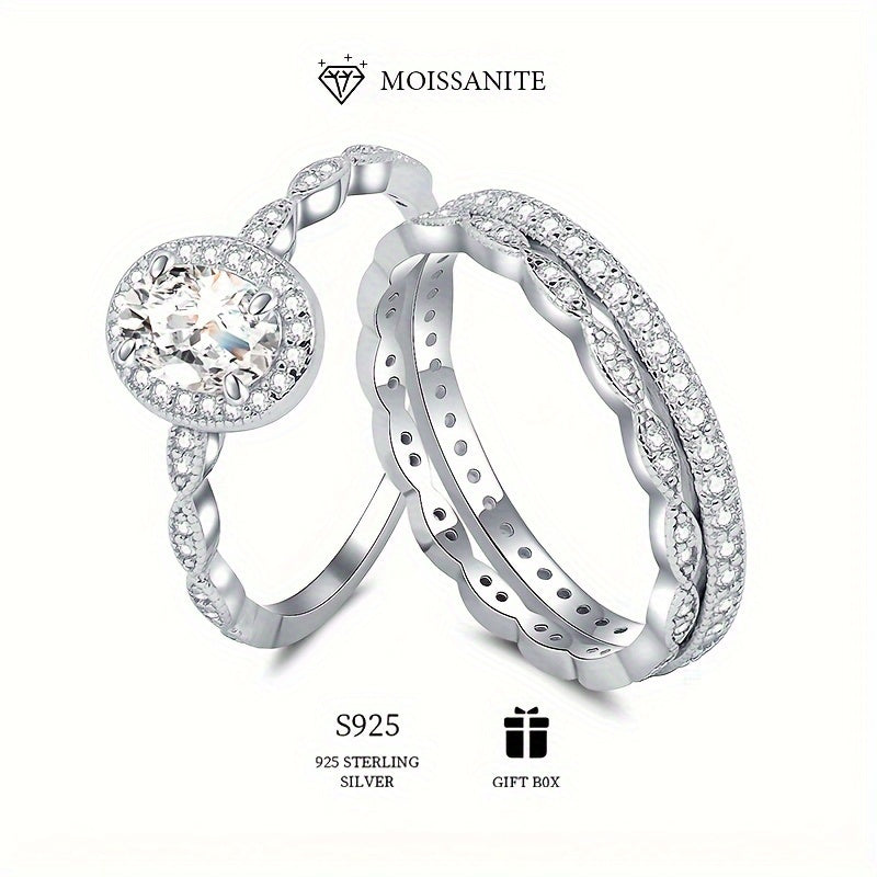 Sterling Silver Promise Stacking Rings with 1ct Moissanite for Engagement and Party Wear