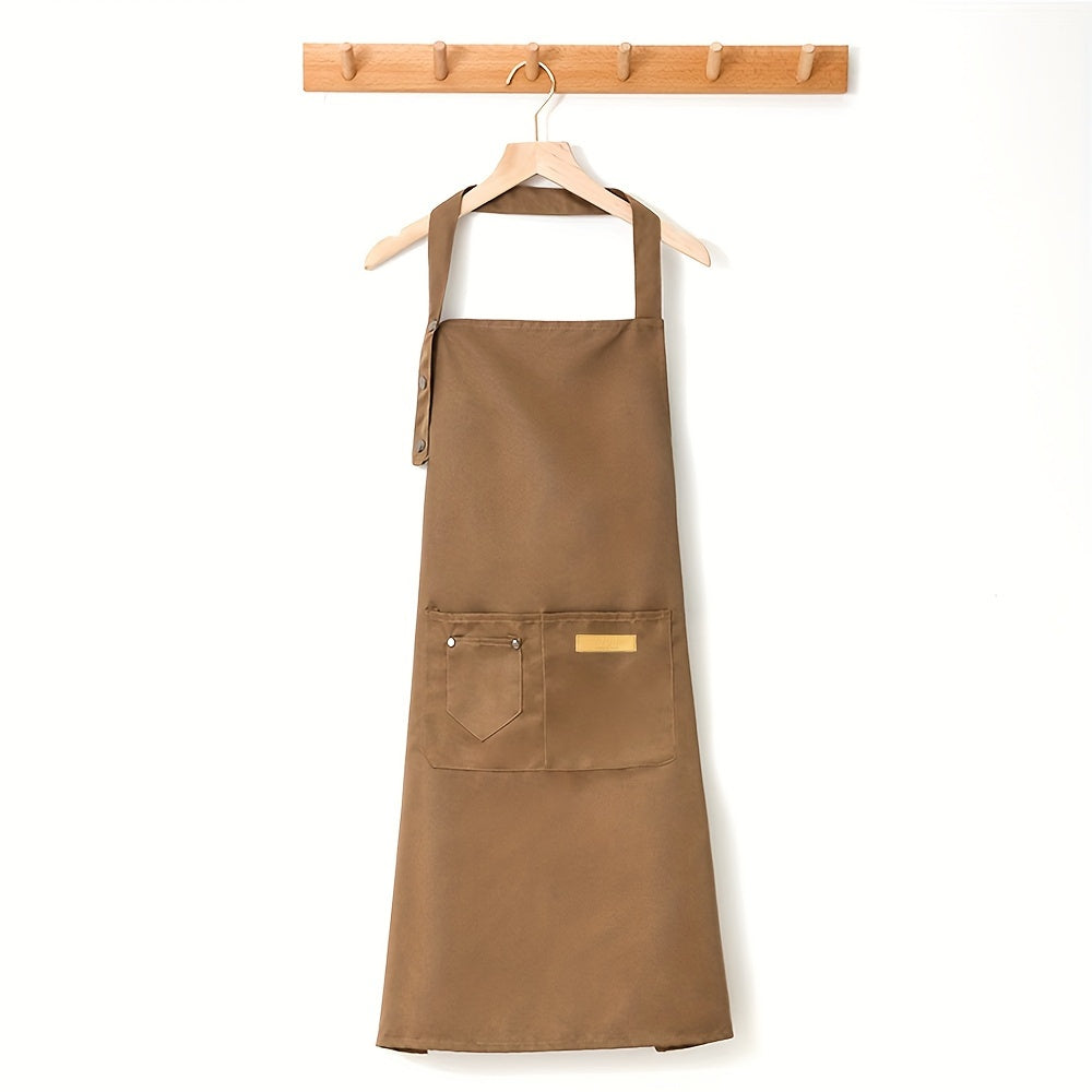 Water-Resistant Polyester Kitchen Apron with Pockets, Adjustable Shoulder, 68x78cm