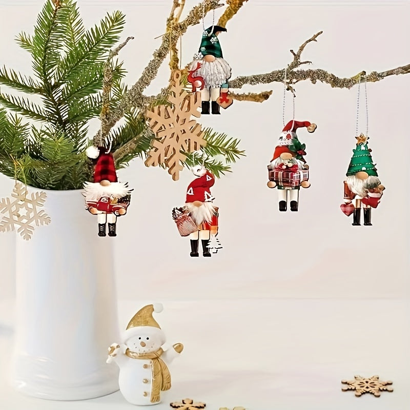 24 Adornos de Gnomos de Navidad Festivos, Cascanueces de Madera, Decoraciones Colgantes para Árbol