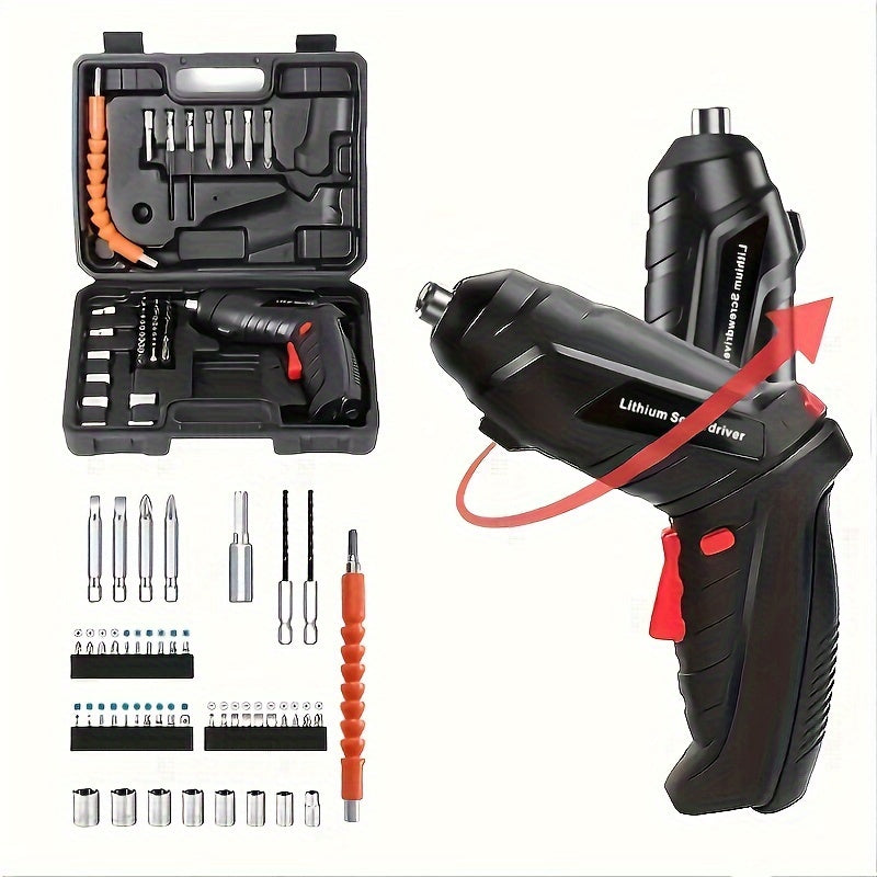 48pcs Cordless Electric Screwdriver Kit USB Rechargeable Handheld Drill Steel for DIY Home Repair