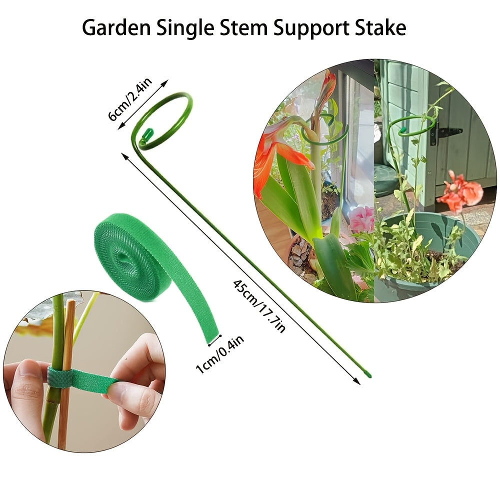 Metal Garden Plant Stakes Set of 5 or 10 for Supporting Single-Stem Flowers Green Steel Weather-Resistant