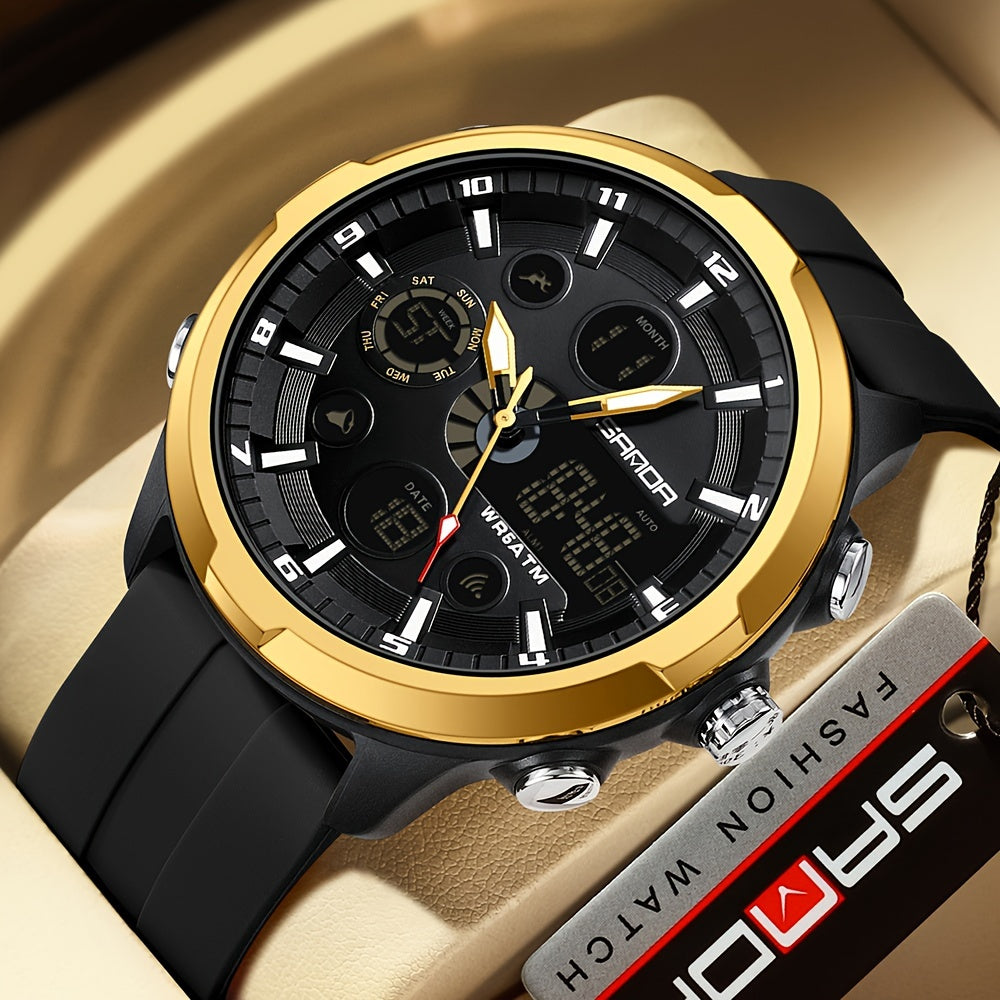 Men's Sports Watch Quartz Chronograph Water-Resistant 5ATM with Date Display and Silicone Strap