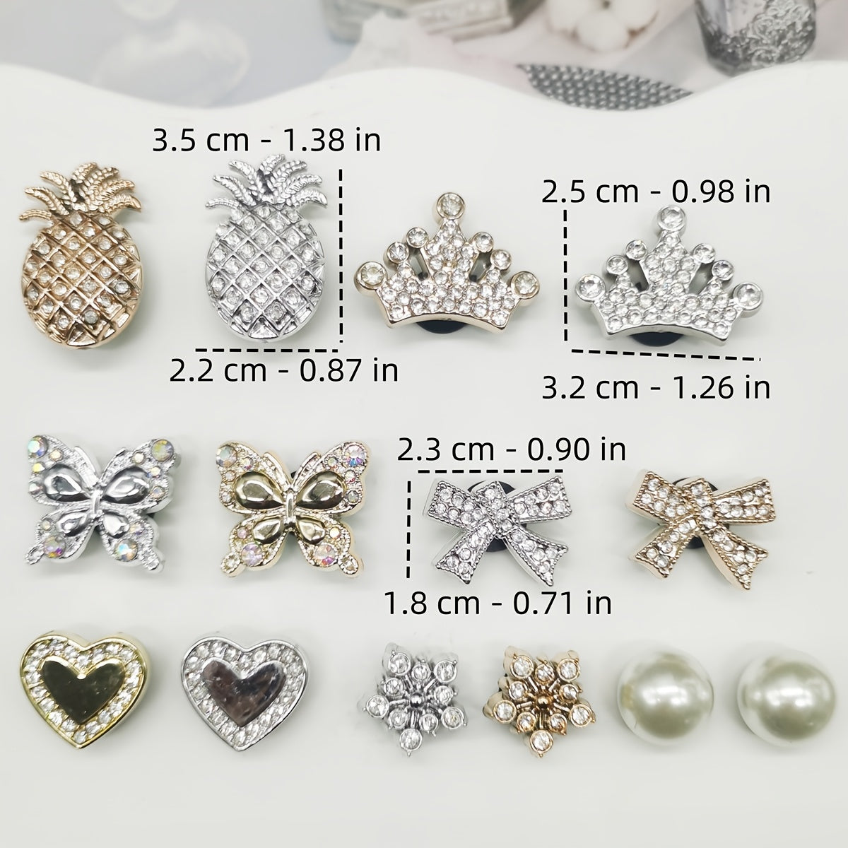 Women Shoe Charms 16pcs Rhinestone Pineapple Bow Snowflake Bead Decor