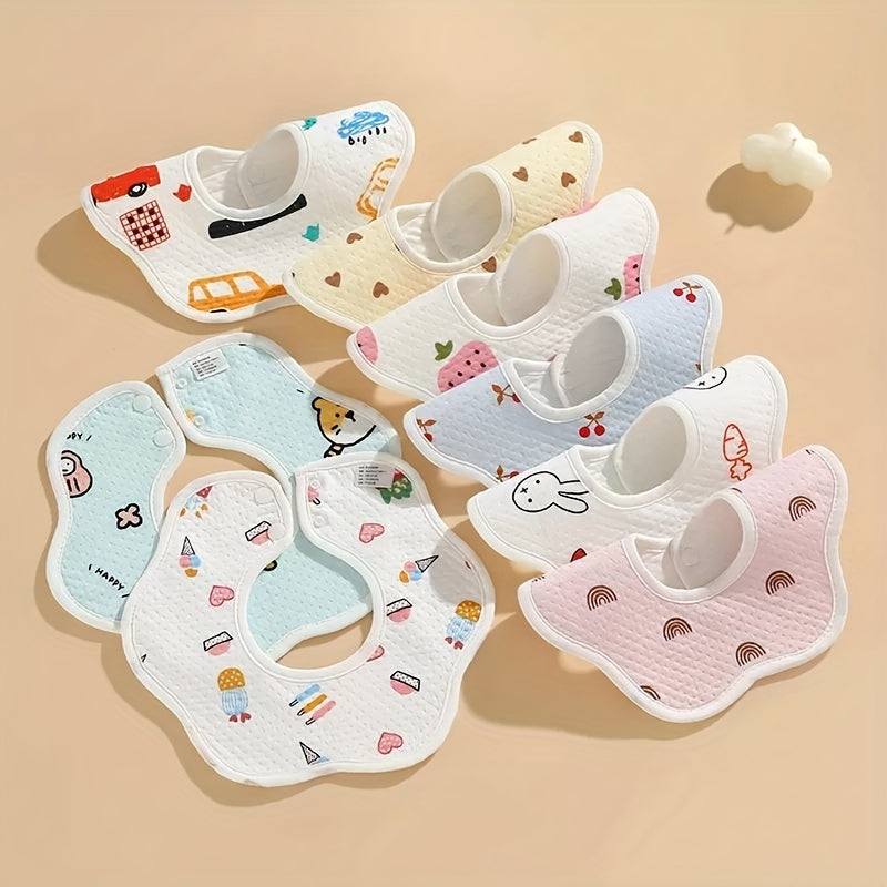 Baby Bibs Set 3 Pieces Waterproof Cotton with Hidden Buttons Soft Absorbent for Infants