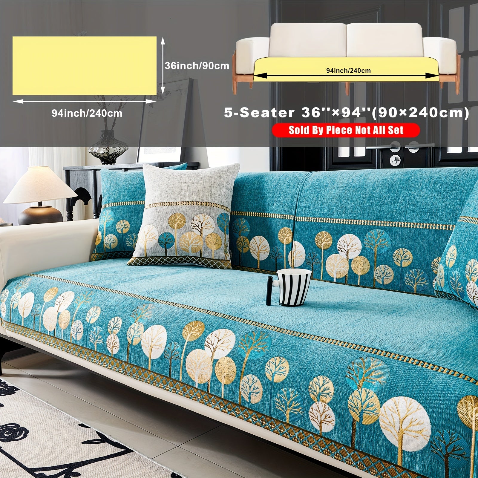 Chenille Sofa Cover with Tree Embroidery Pet-Friendly Slip-Resistant Easy to Clean Fits Various Sofa Sizes for Living Room and Home Decor