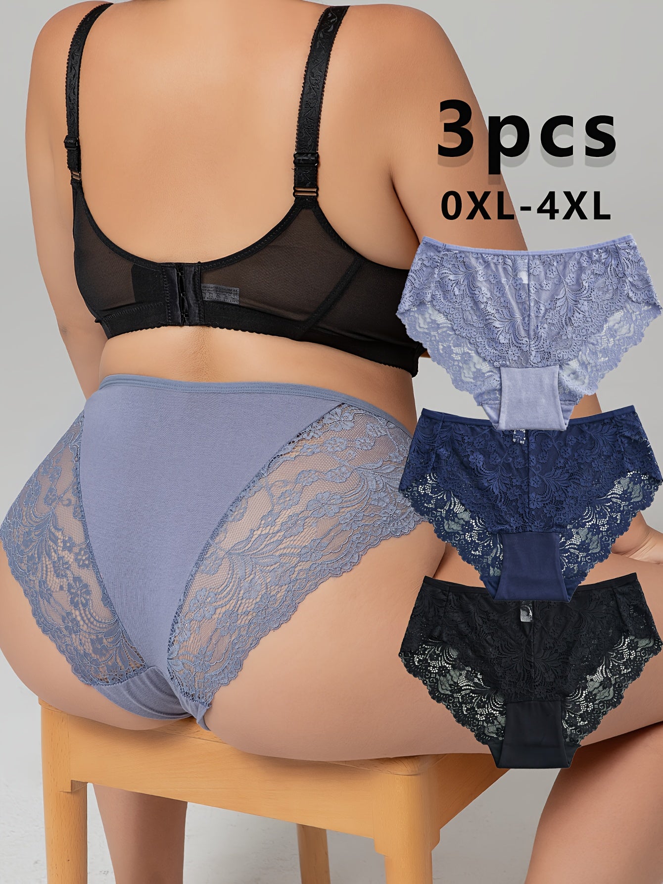 Plus Size Women's Lace Underwear Dark Color Floral Breathable Soft 0XL-4XL