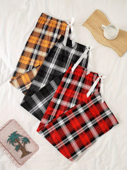 Women's Plus Size Plaid Lounge Pants Elastic Waist Home Wear Trousers