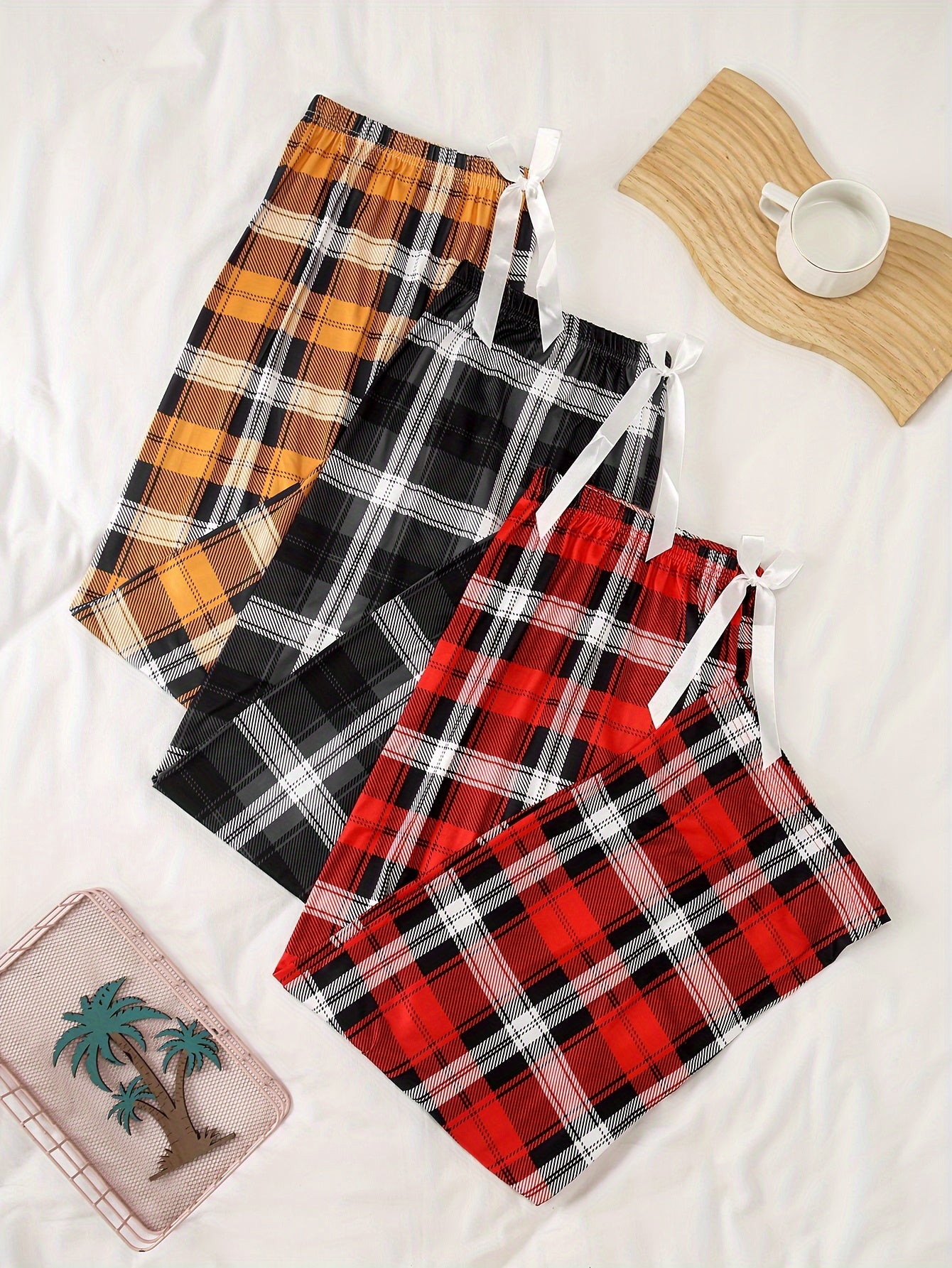 Women's Plus Size Plaid Lounge Pants Elastic Waist Home Wear Trousers