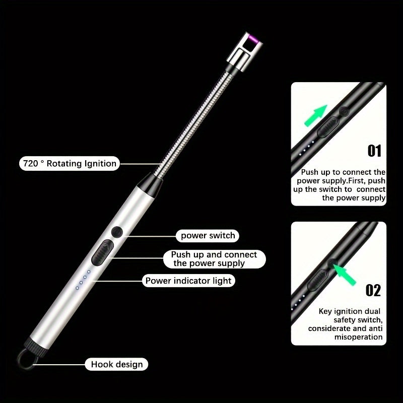 Rechargeable USB Arc Lighter Black Metal Plastic 4-in-1 Kitchen Camping