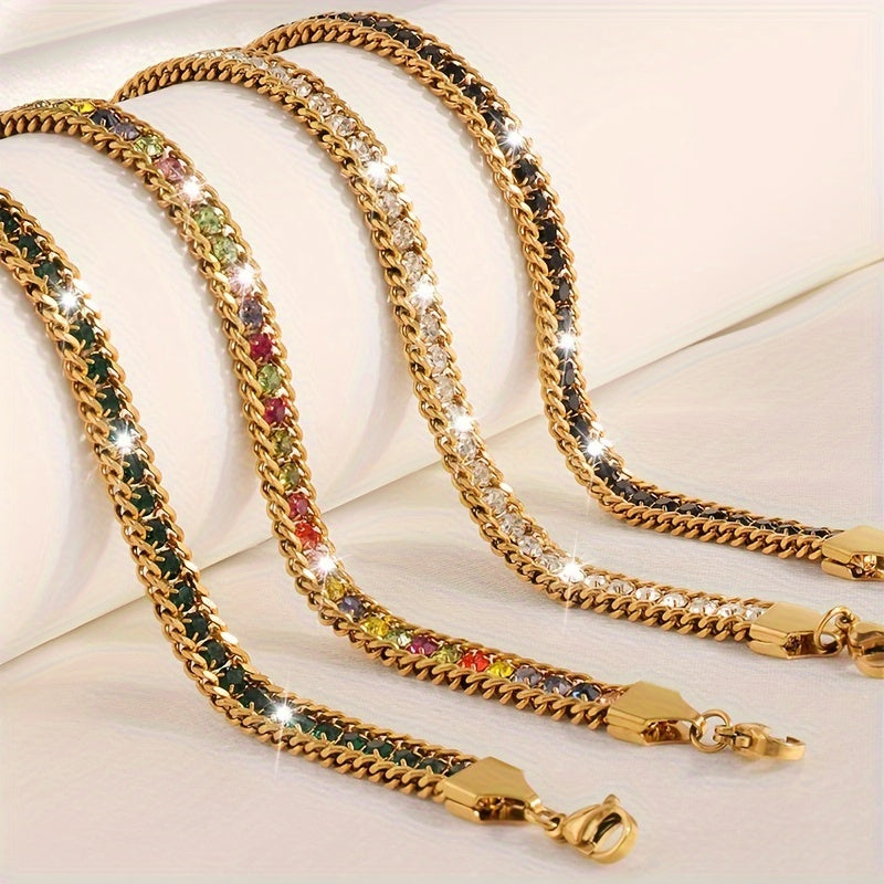 Stainless Steel Bracelet with Triple-Layer Design and Faux Diamond Accents