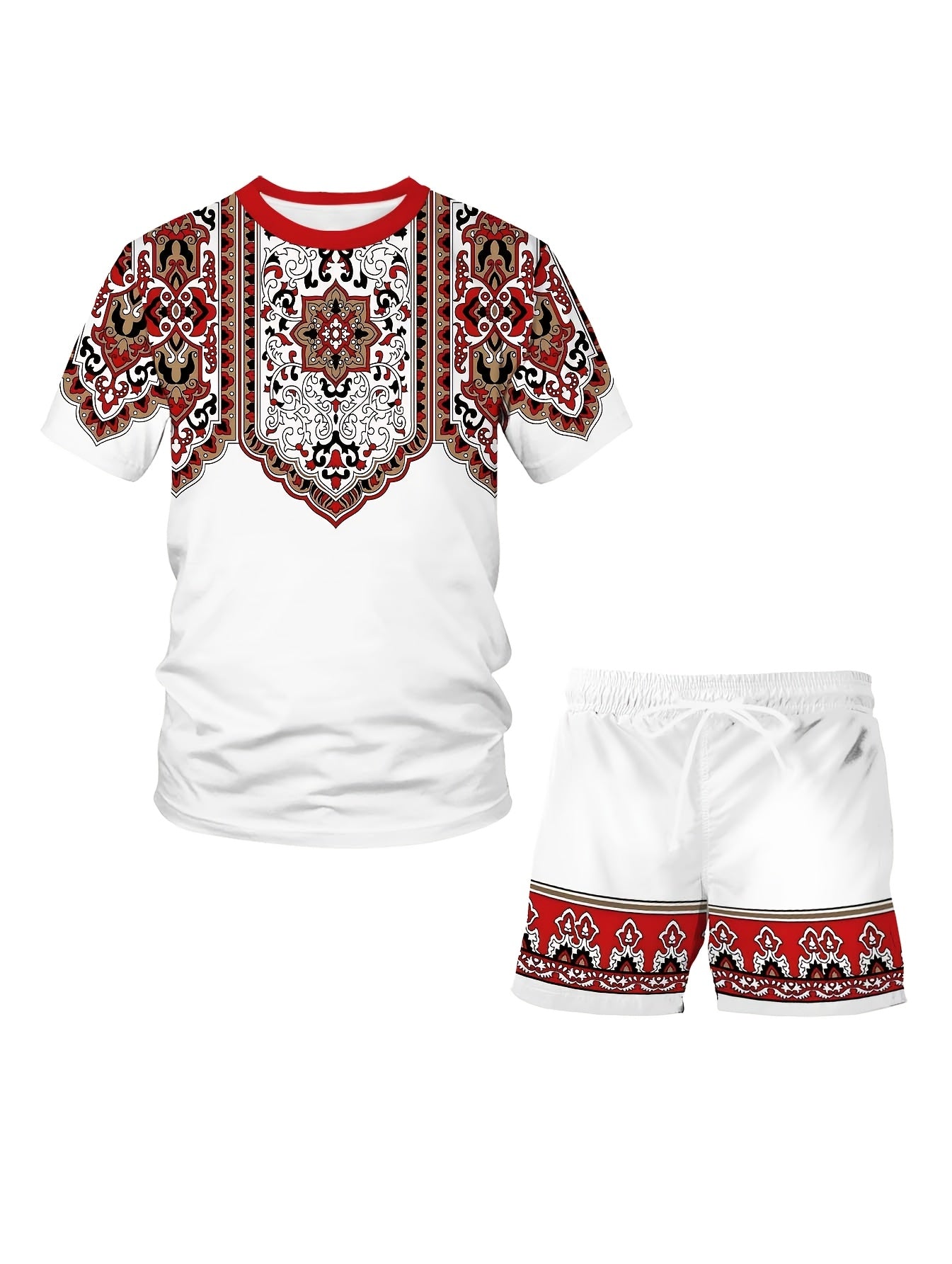Men's Plus Size Ethnic Print T-Shirt and Shorts Set Casual Sporty Polyester Blend
