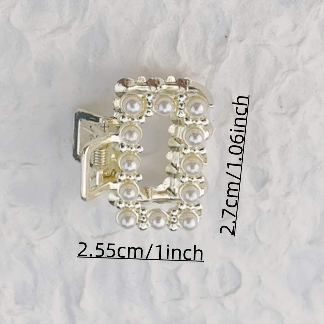 Set of 6 Elegant Mini Hair Clips with Faux Pearls Rhinestones for Women Girls