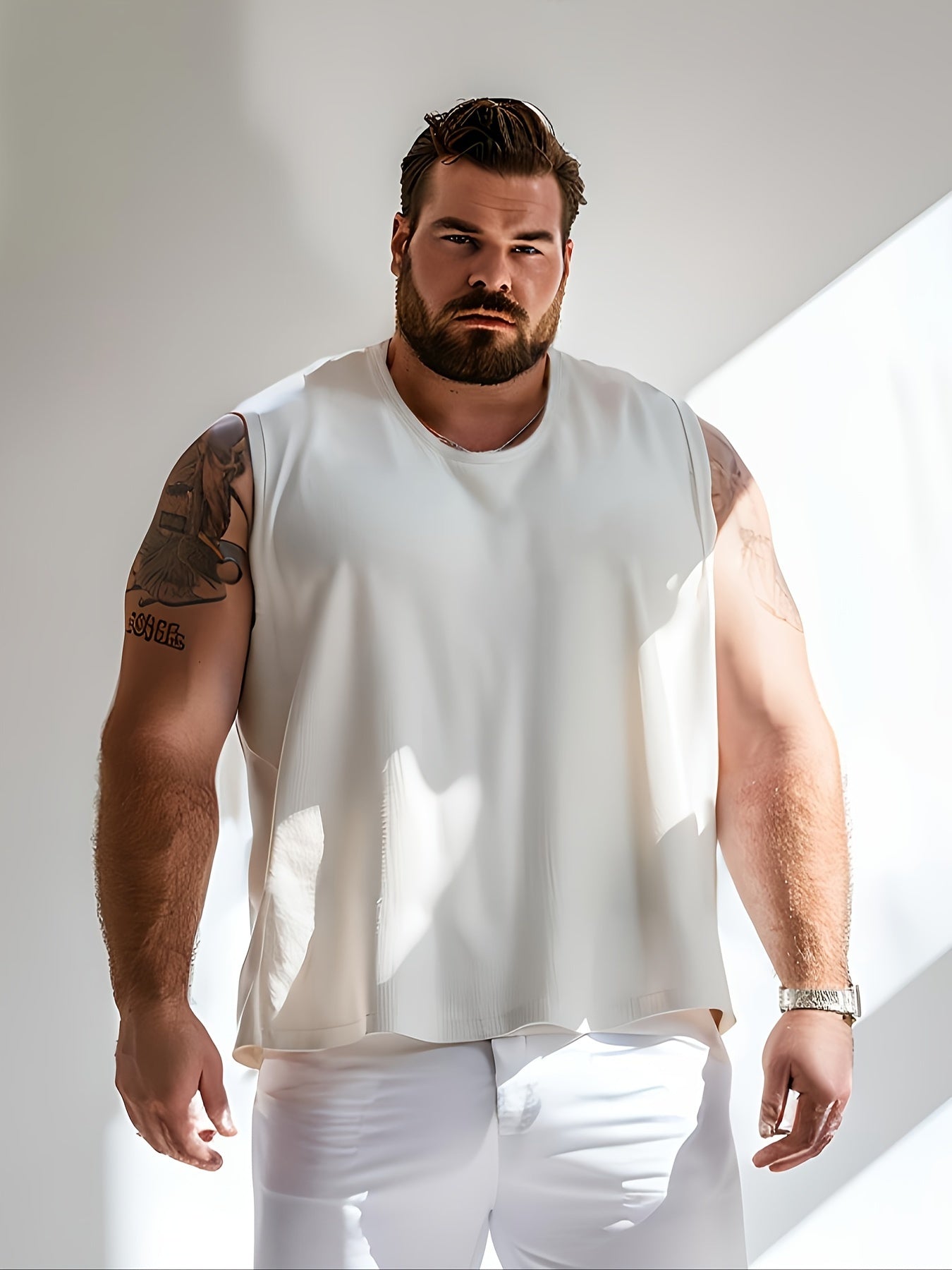 Plus Size Cotton Sports Tank Top for Men Solid Color Breathable Sleeveless Workout Tee
