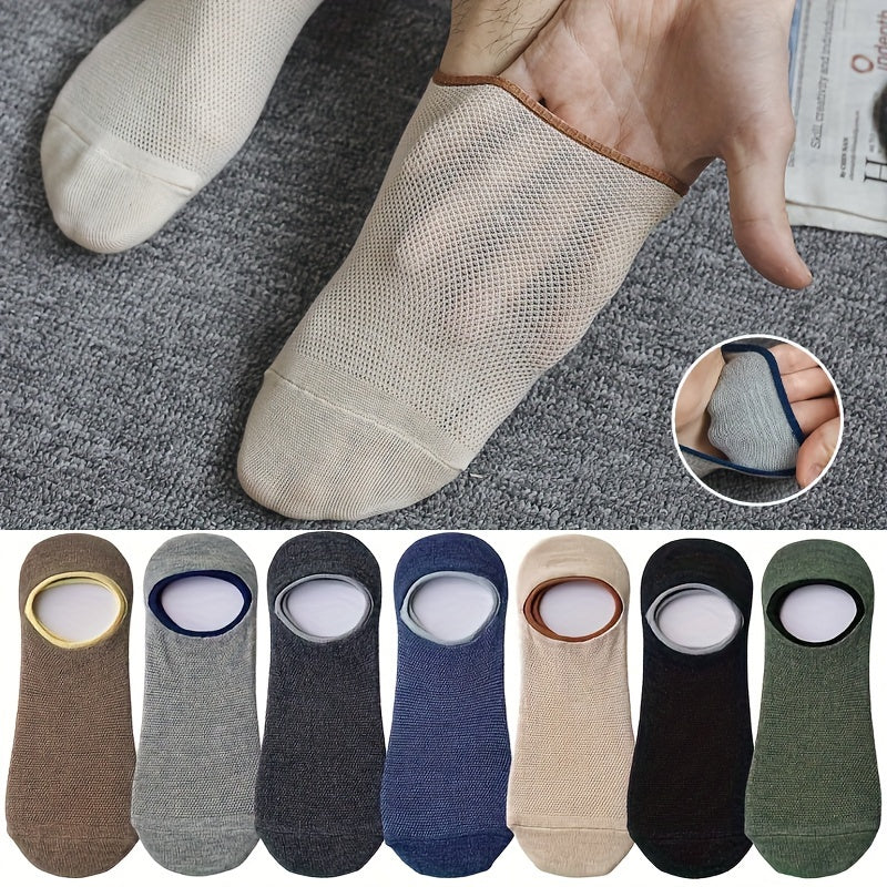 Men's Invisible Socks 7 Pairs Breathable Low-Top Crew Socks with Colorful Cuffs