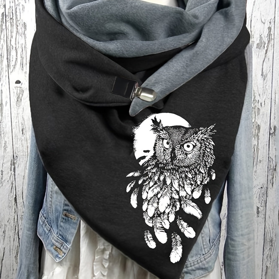 Women's Warm Owl Print Triangle Scarf Polyester Windproof Cozy Winter Accessory
