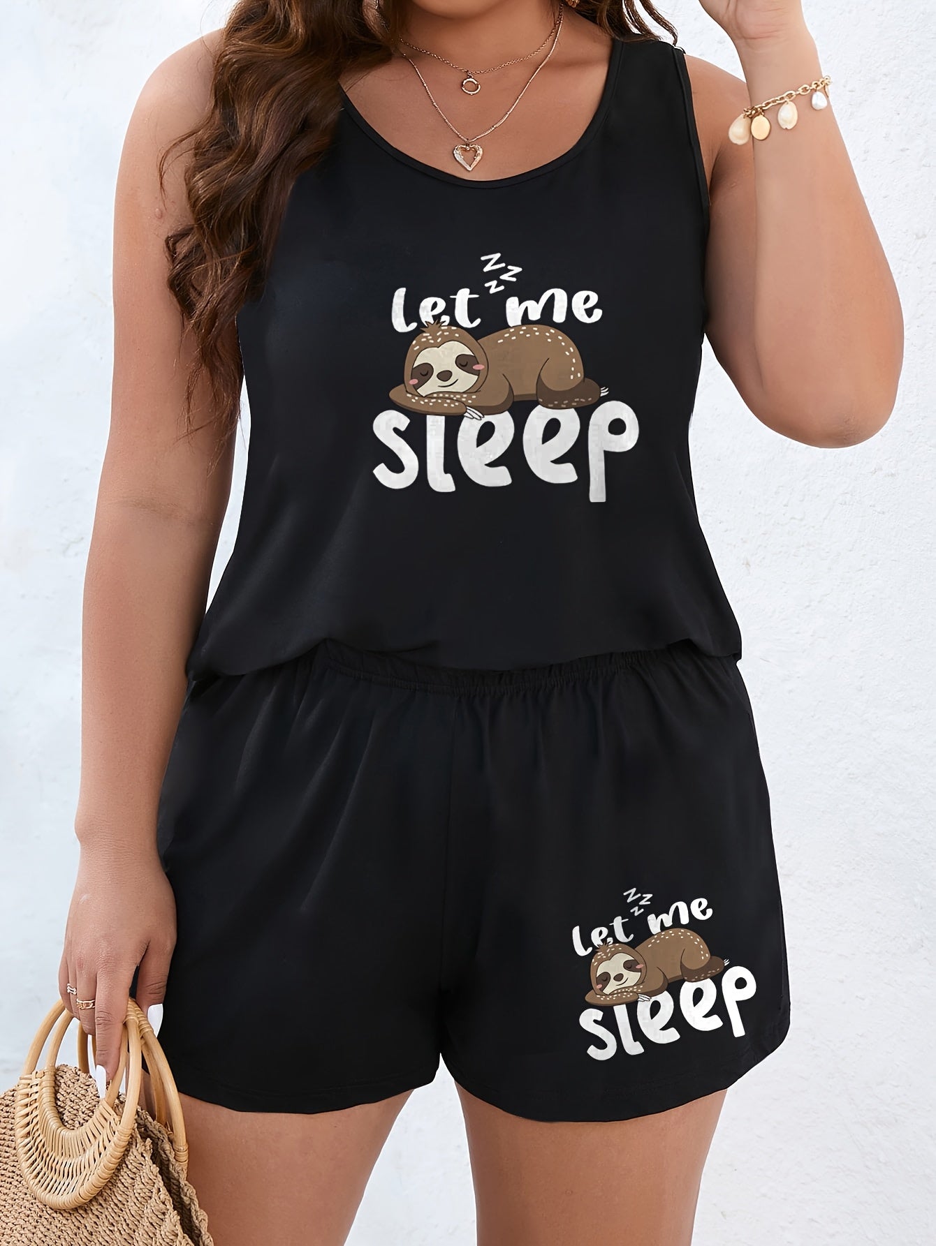 Plus Size Women’s Loungewear Set Comfortable Sleepwear Shorts Cartoon Sloth