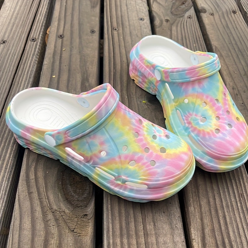 Women's Tie-Dye EVA Clogs Slip-On Shoes with Rainbow Colors All-Season