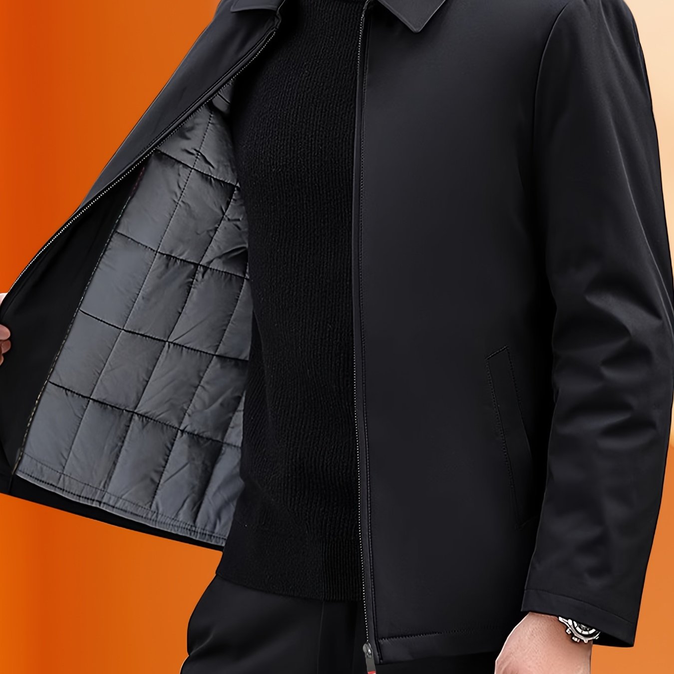 Erkaklar uchun premium qalin qish palto, bir rangda, ish va norasmiy kiyim uchun zip-up yelka bilan, mashinada yuvish mumkin.