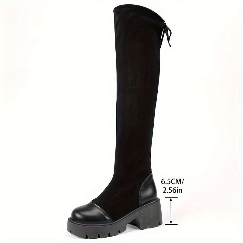 Women's Over-the-Knee Fleece-Lined Riding Boots Thick Heel Winter
