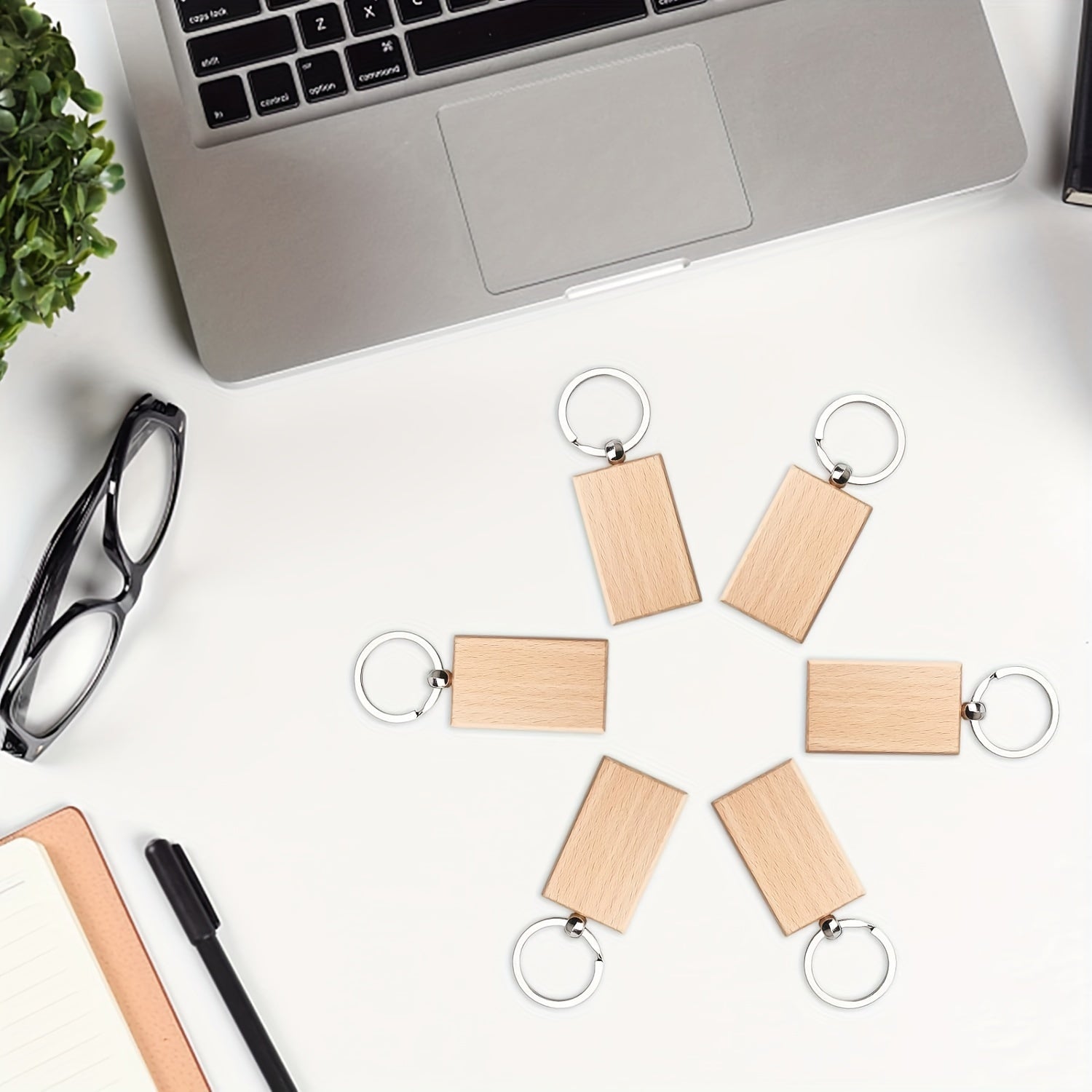 Twenty Pieces Wooden Keychain Blanks Rectangular for Engraving Jewelry Craft Projects