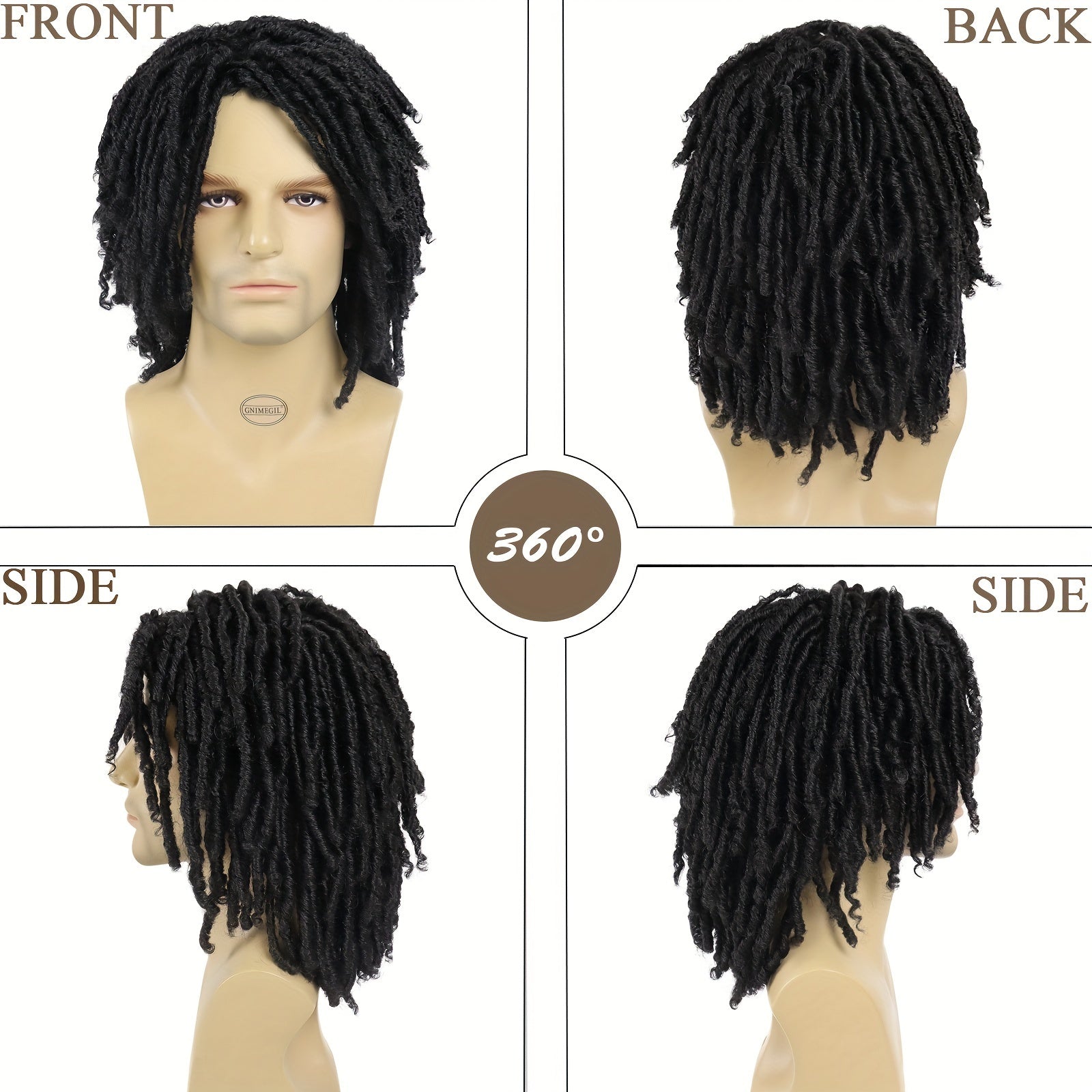 Stylish Ombre Brown Afro Bob Wig for Men Synthetic Dreadlocks Heat Resistant
