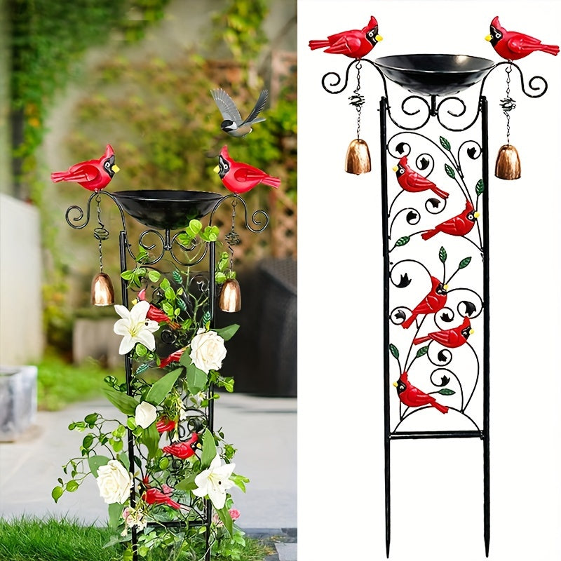 Outdoor Metal Tall Birdbath with Cardinal Statue and Removable Iron Pots