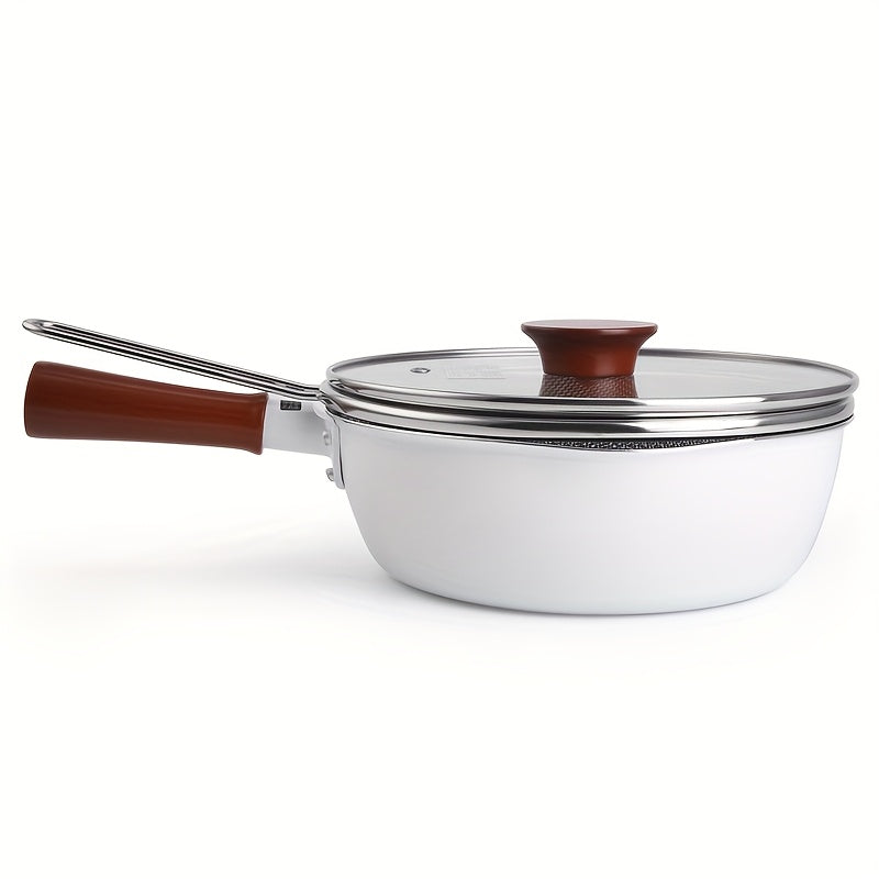 9.84-Inch Non-Stick Cast Aluminum Cooking Pot with Wooden Handle and Glass Lid