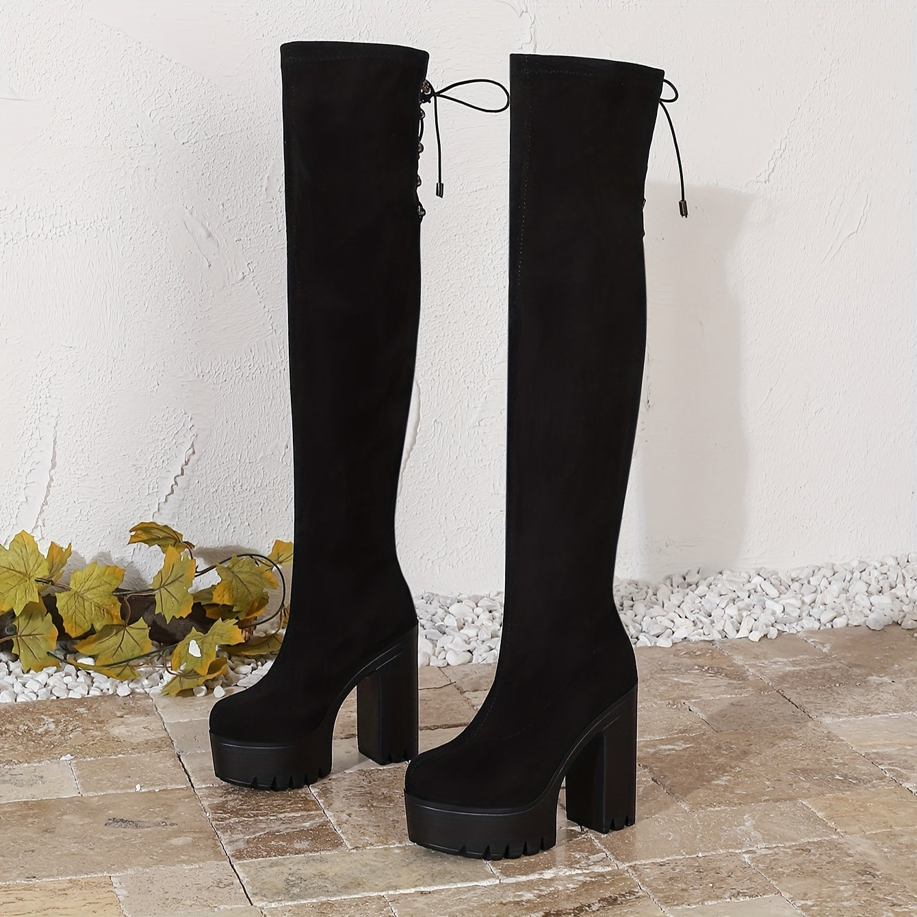 Women's Over-the-Knee Boots with Chunky Heels and Round Toe