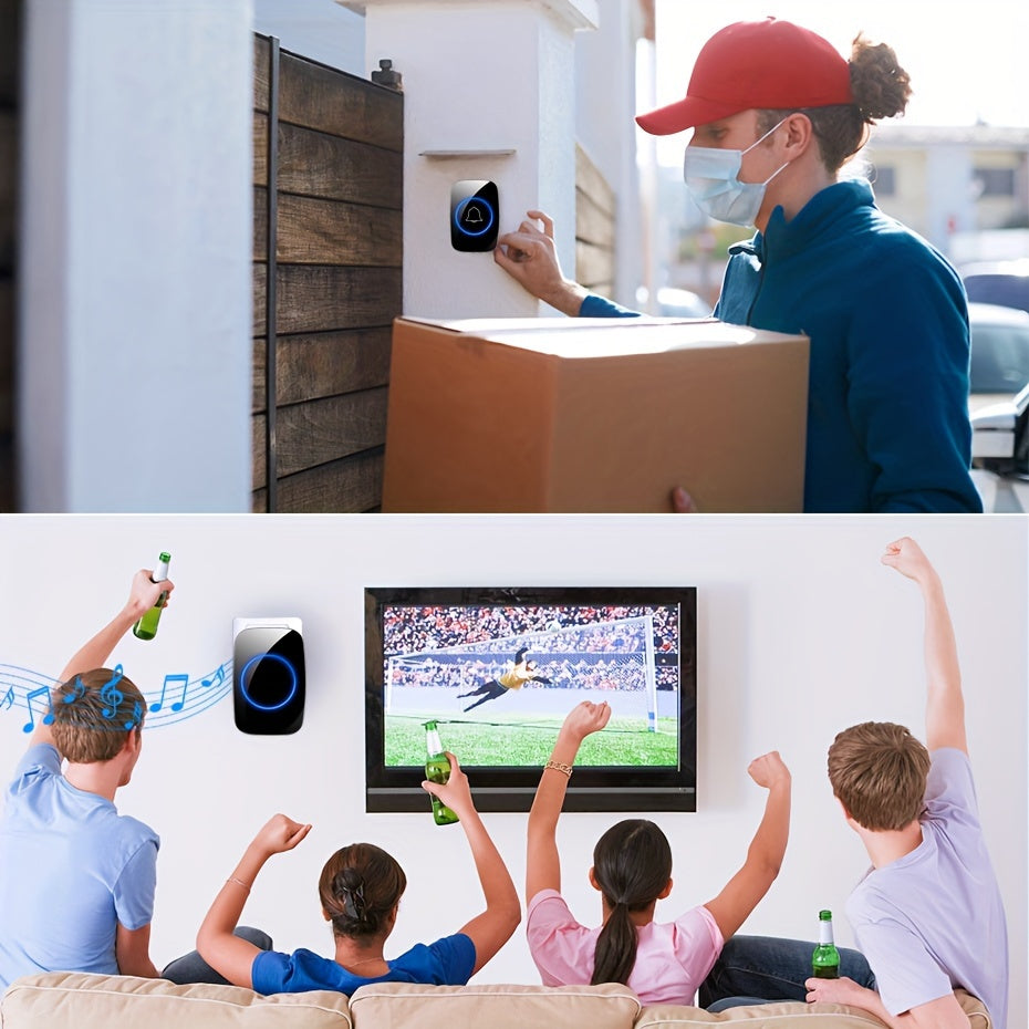 Wireless Doorbell Kit with LED Flash 38 Ringtones for Elderly and Deaf Home Security