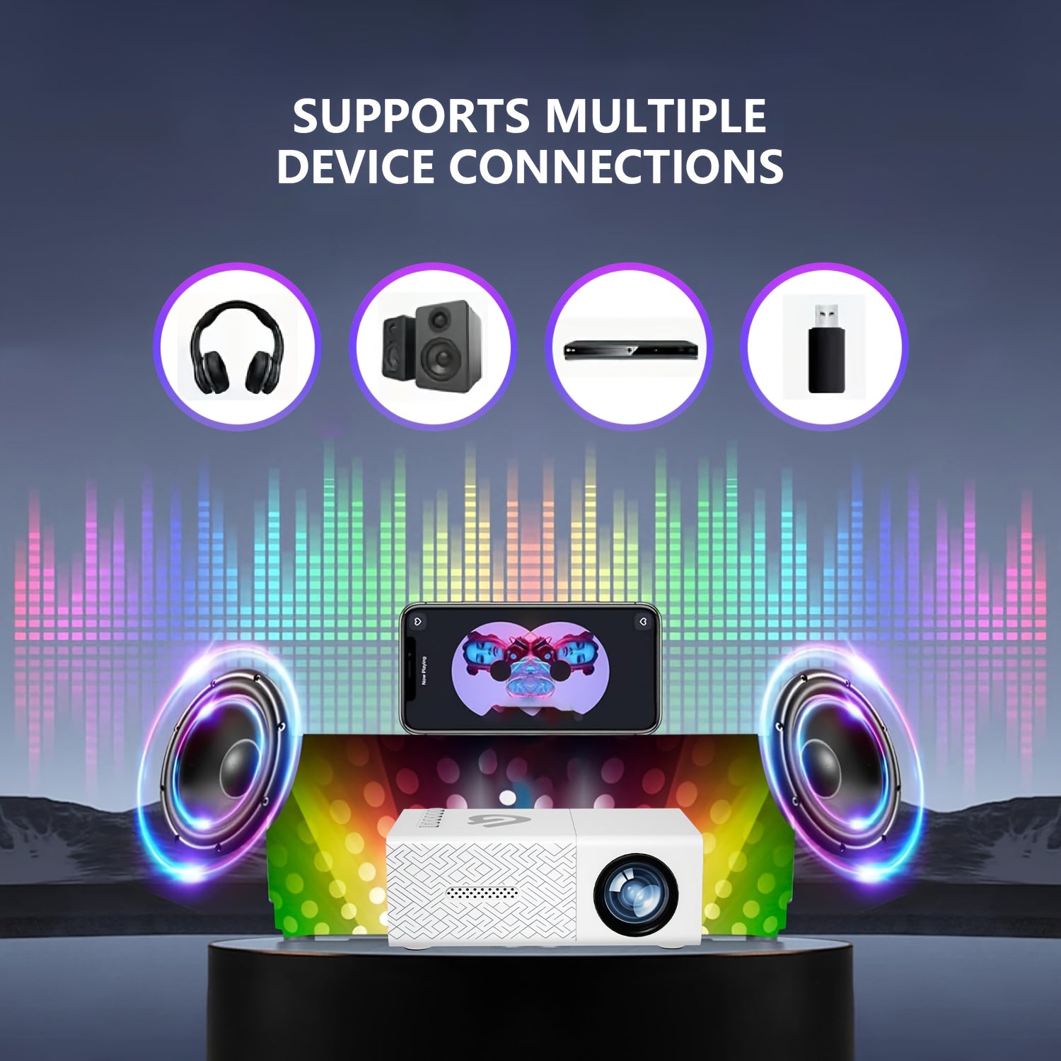 Портативный мини-проектор для домашнего кинотеатра и офиса, совместимый с USB, LED-подсветка
