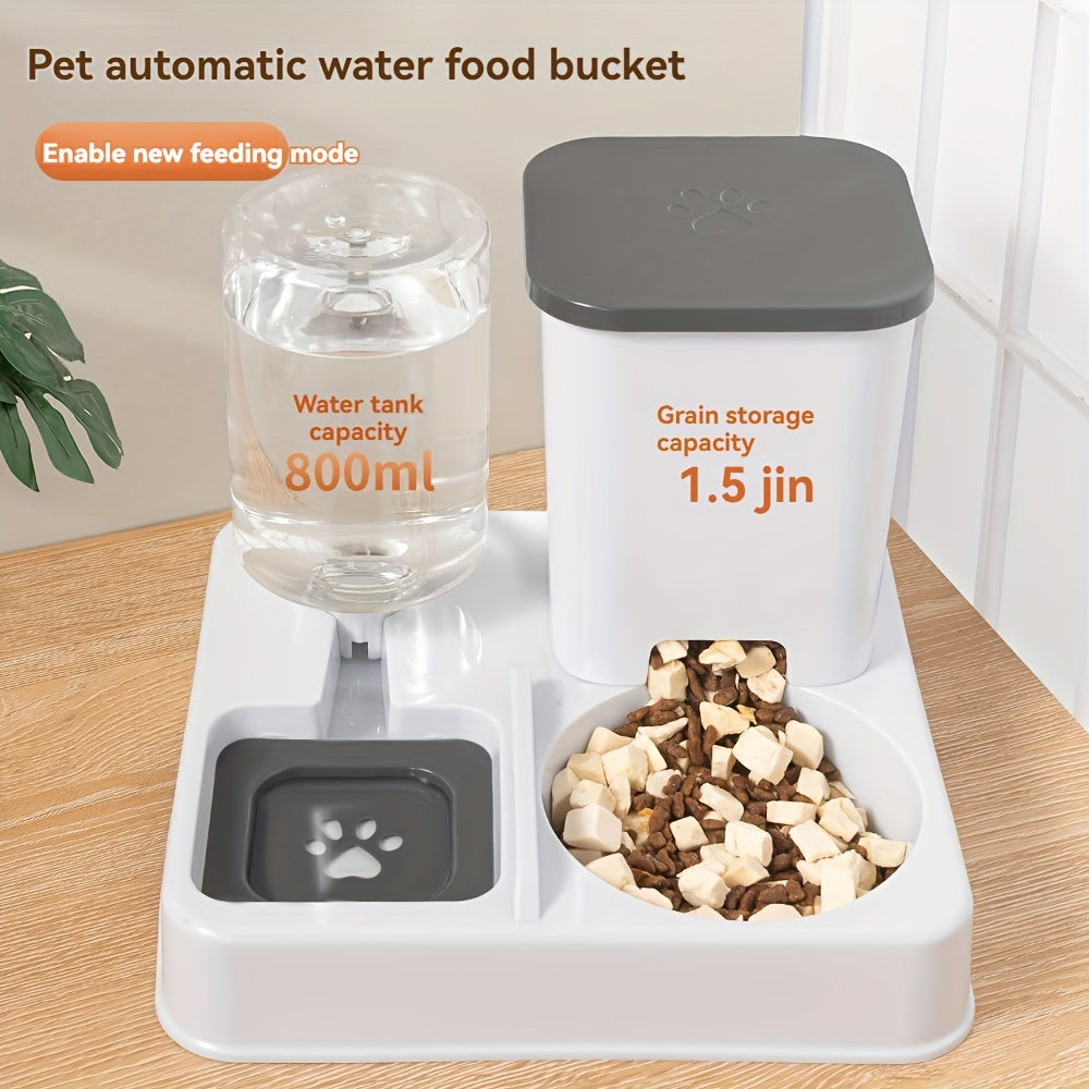 2-in-1 Cat and Small Dog Food and Water Dispenser Stainless Steel Plastic Large Capacity