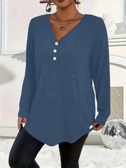 Women's Plus Size V-Neck Long Sleeve Top Polyester Knit Solid Color Fall Winter