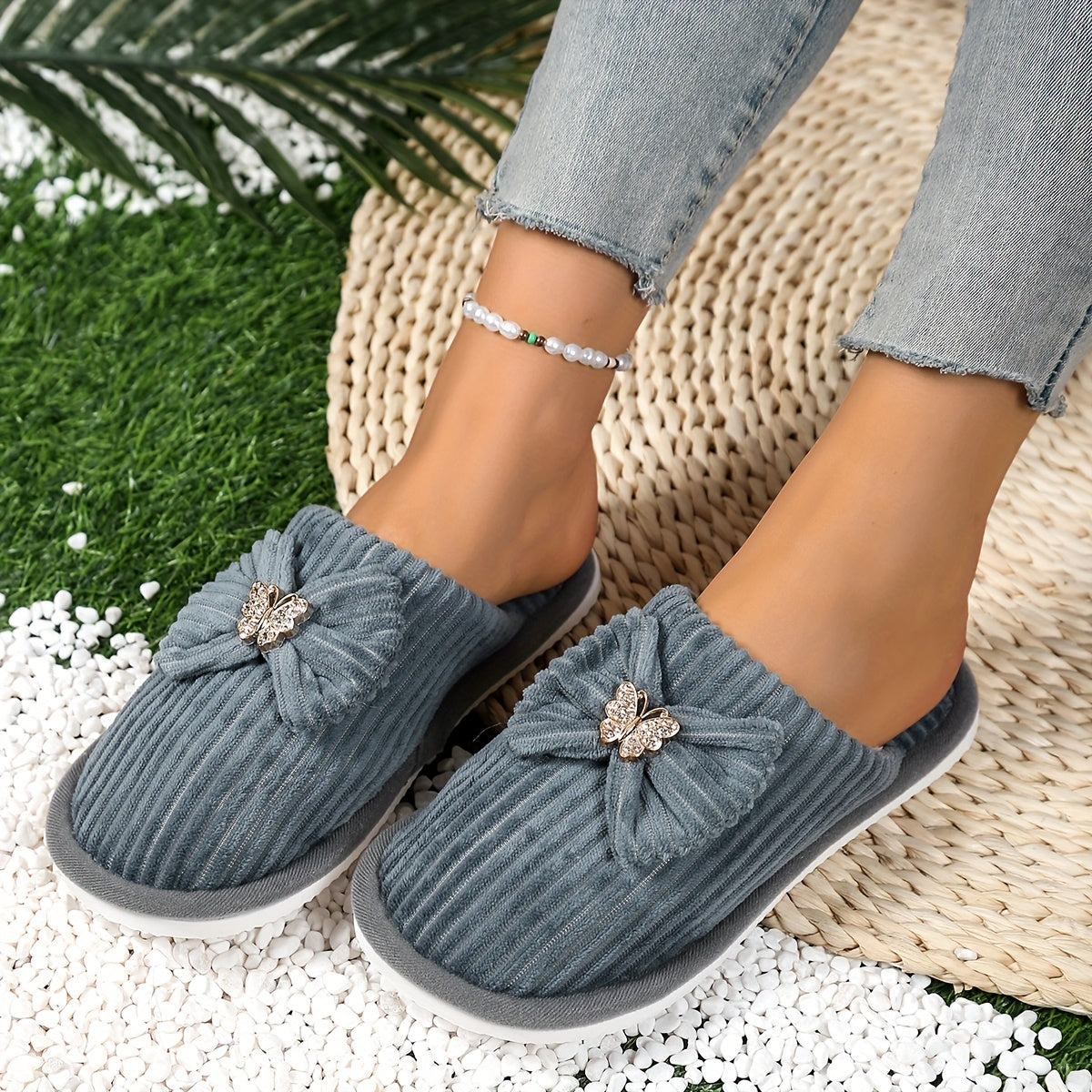 Unisex Slip-On House Slippers with Eva Sole, Cozy Fabric Upper