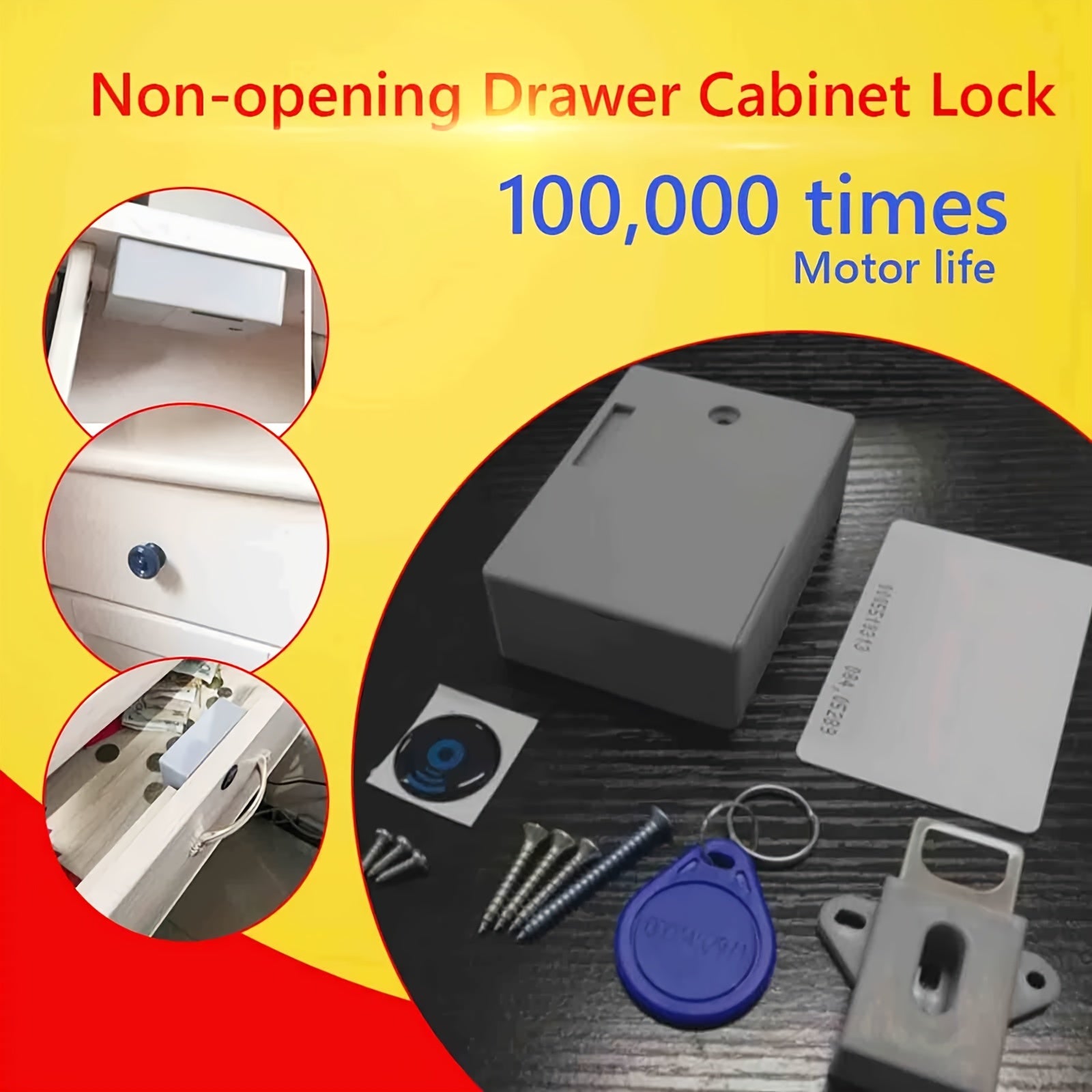 Electronic Cabinet Lock with Card and Keychains, Battery Powered, ABS Material