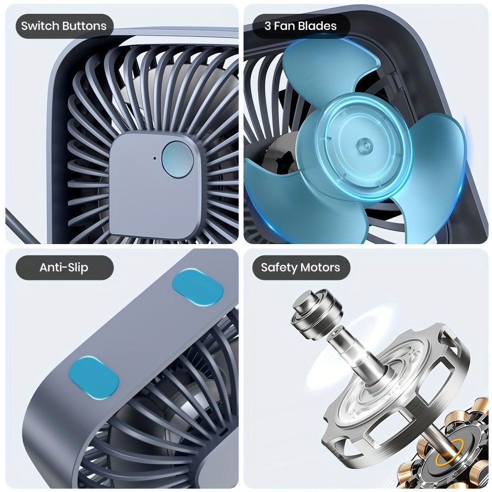 Portable USB Desk Fan with 3 Speeds Silent 360° Operation
