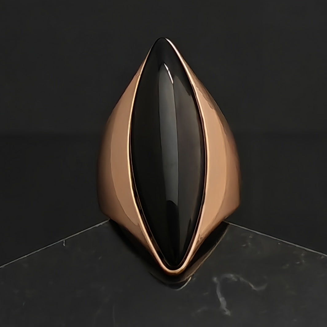 Stainless Steel Ring with Black Synthetic Stone for Men and Women