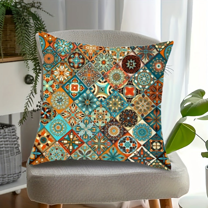 Rang-barang Bohemiyali tashlangan yostiq qoplami, geometrik va gul naqshlari bilan, polyester mato