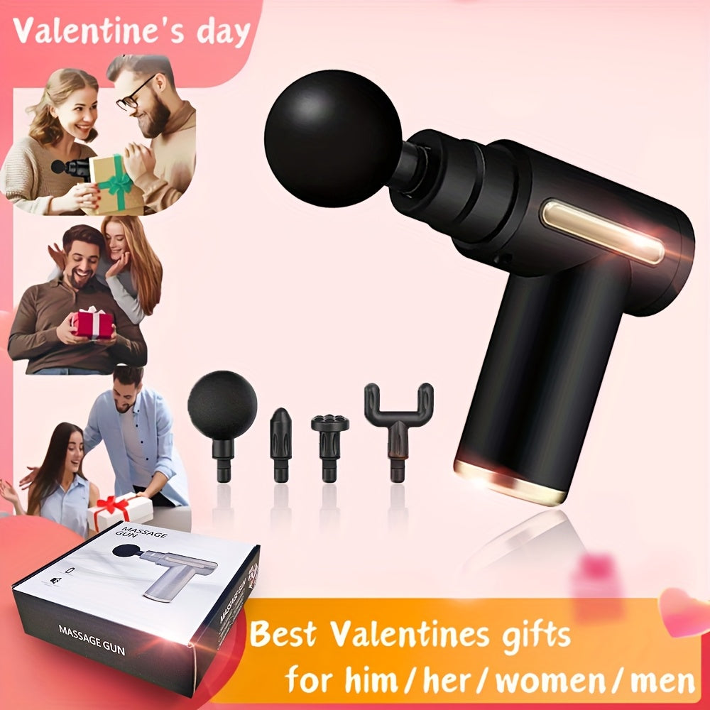 Portativ zaryadlanadigan massaj quroli, 4 ta almashtiriladigan bosh, 6 tezlik rejimi, jim motor, mushaklarni bo'shatuvchi va tiklanish uchun. Har kim uchun ideal 14-fevral sovg'asi.