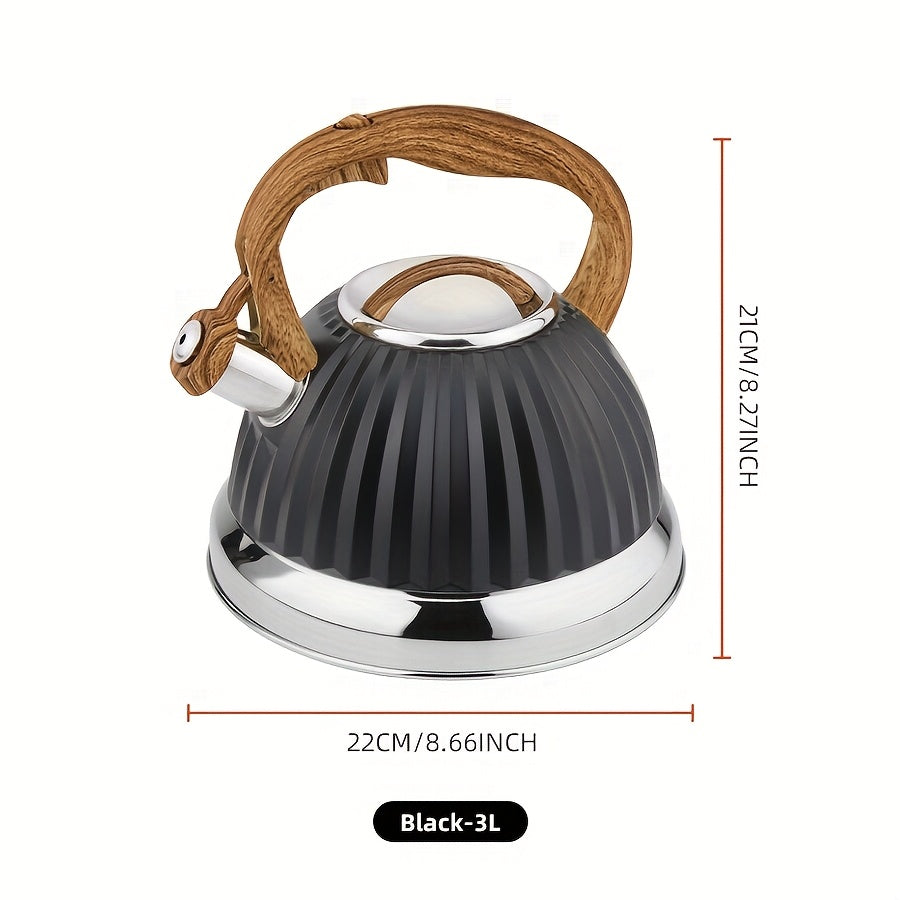 Stainless Steel Tea Kettle with Wooden Handle for Gas and Induction Stoves