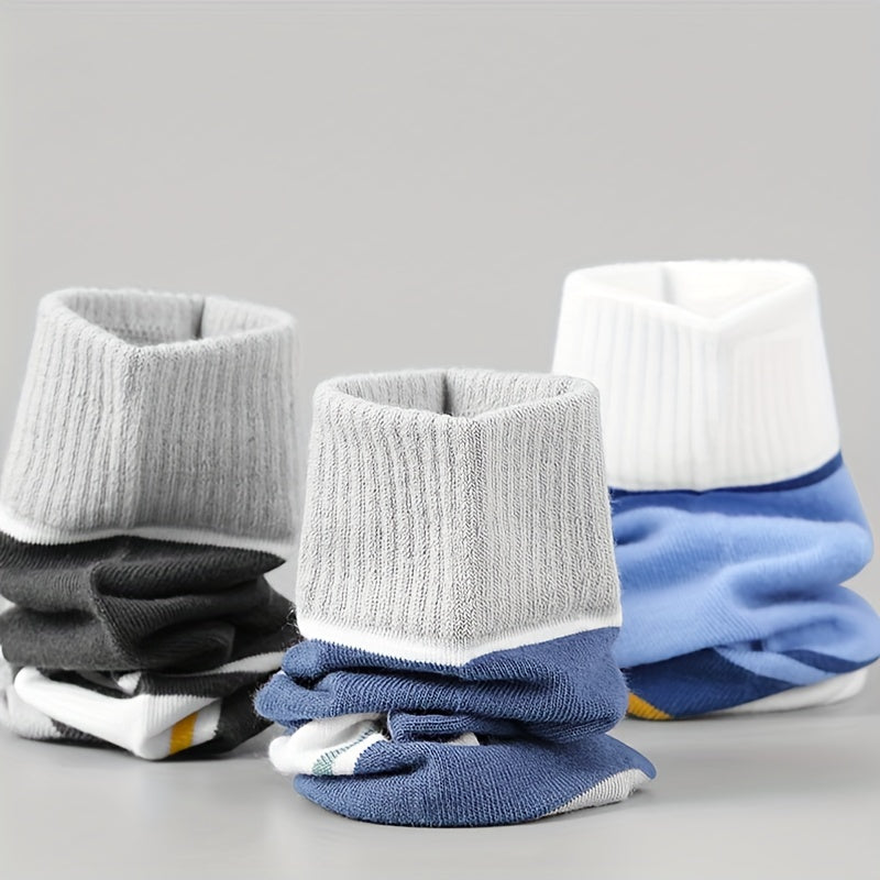 Men's Striped Crew Socks 5 Pairs Breathable Soft Winter Autumn