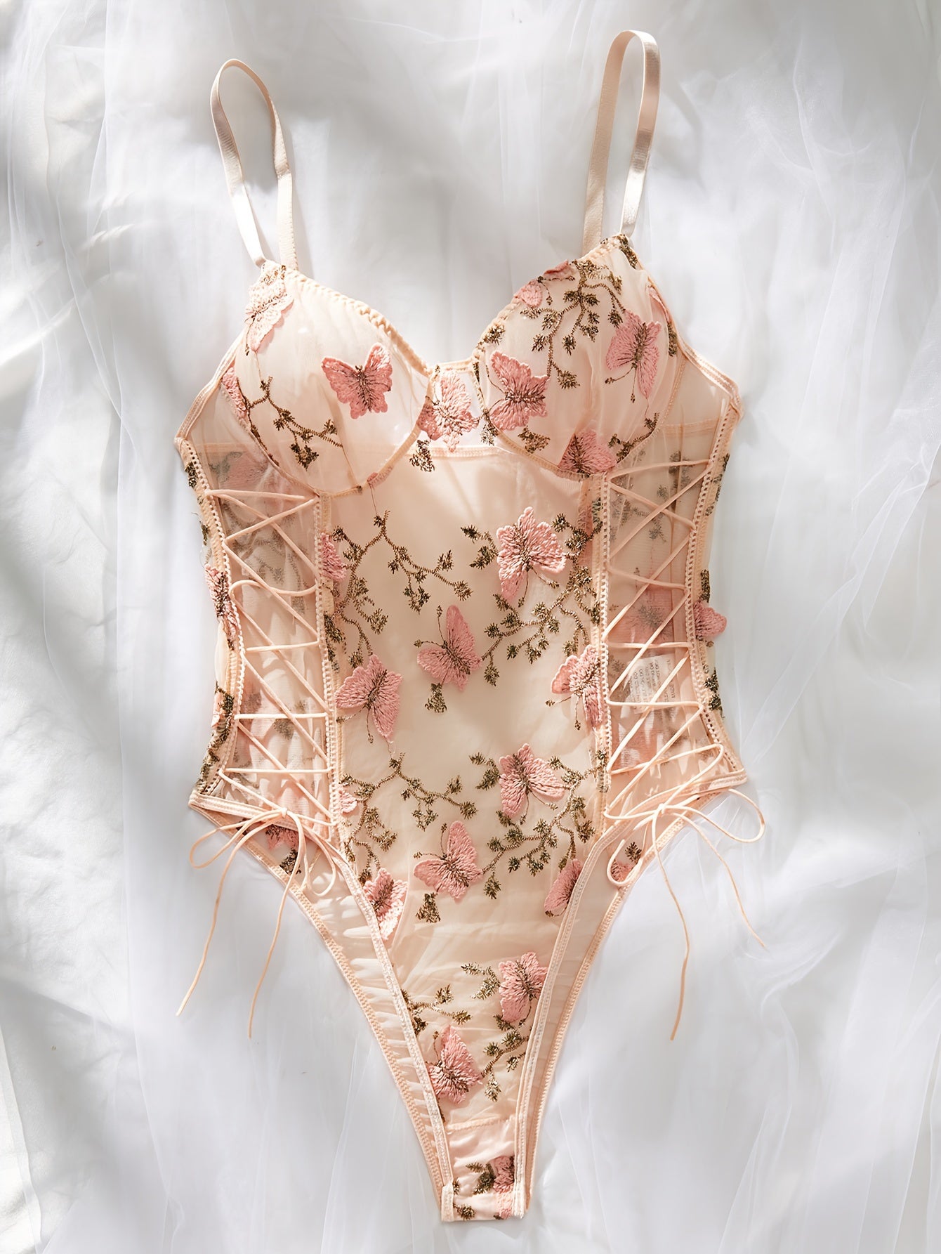 Bodies de felpa con bordado de osito y floral transparente para mujer